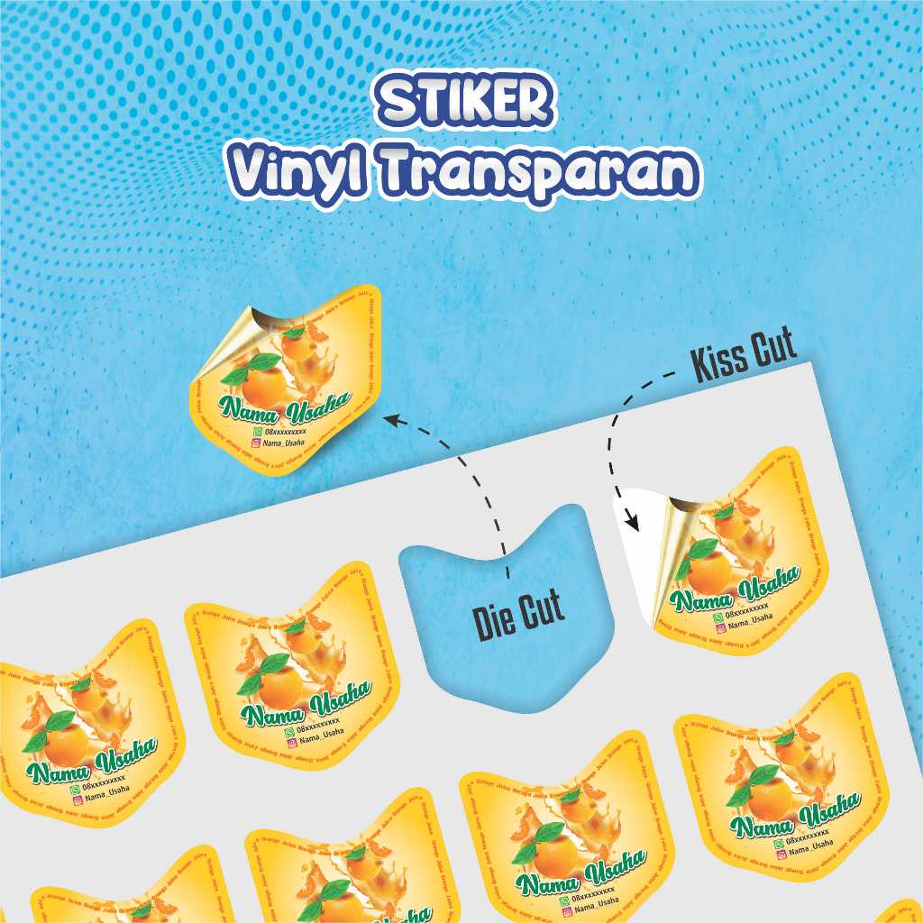 

CETAK - PRINT STIKER VINYL TRANSPARAN CUT A3+ MURAH & INSTAN | STIKER LABEL KEMASAN MAKANAN anti air