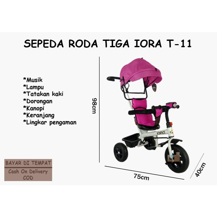 Sepeda Roda Tiga Iora T-11, Baby Stroller, Sepeda, Sepeda Anak, Pink