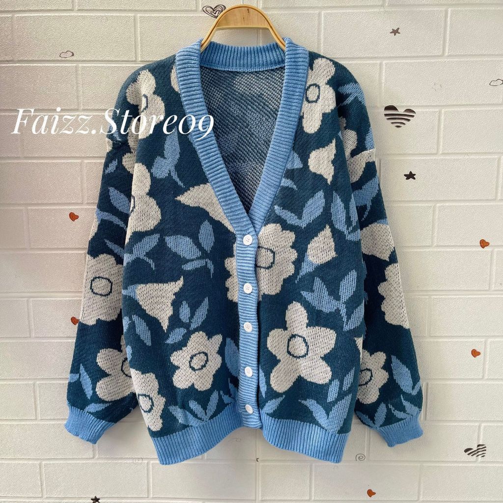 Melisa Flower Cardigan Rajut Motif Bunga Atasan Lengan Panjang Wanita