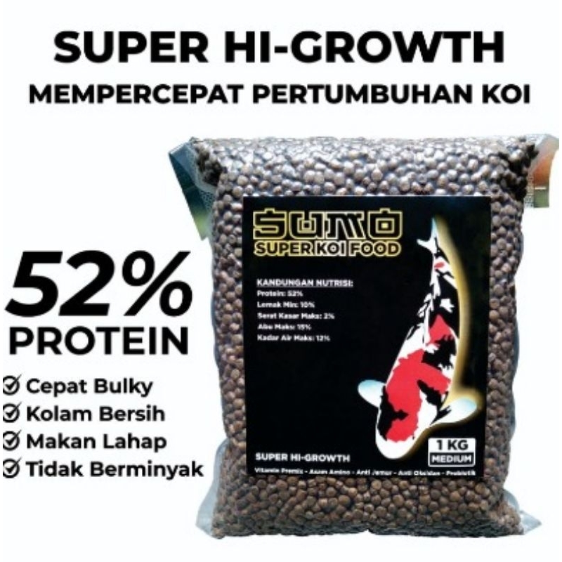 Pakan Pelet Koi Sumo Grow 1kg Cepat Bulky