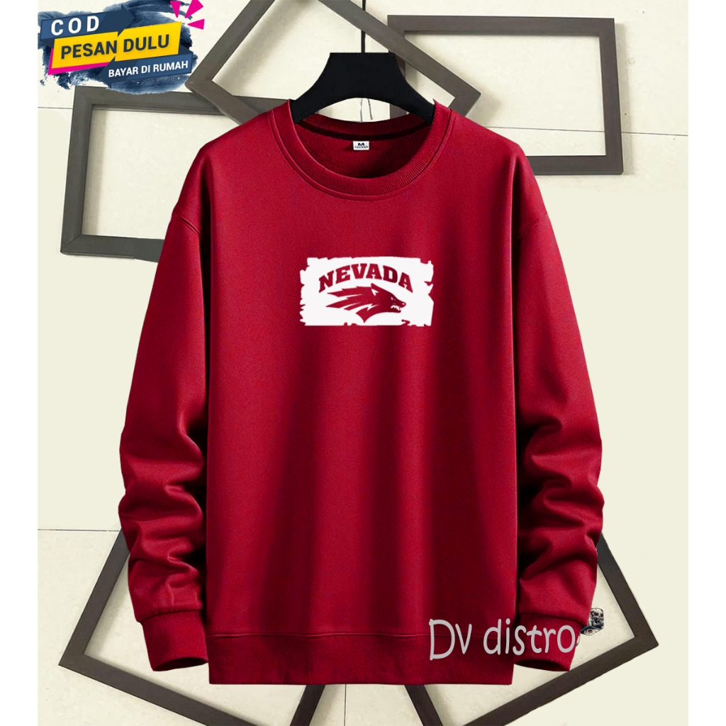 COD Sweater Crewneck Distro Nevada Blok Text Putih Premium Quality Lengan Panjang Bahan Tebal Sweats