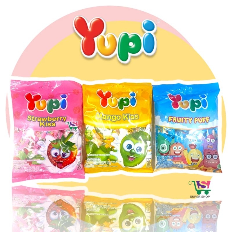 

Varian Permen Yupi Stawberry Kiss, Fruity Puff Mango Kiss.