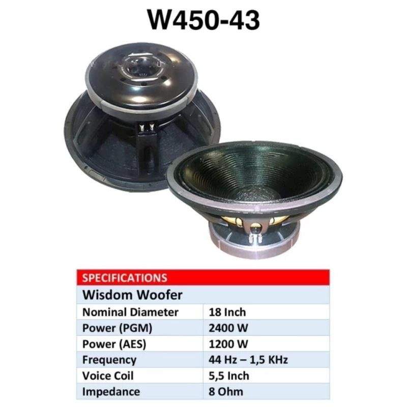 Speker Komponen 18 inch Wisdom W450-43 Subwoofer Wisdom W450 43
