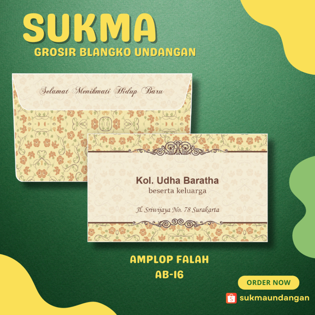 

AMPLOP KONDANGAN NIKAH MURAH FALAH AB 16 50 PCS UKURAN TANGGUNG | SUKMA UNDANGAN