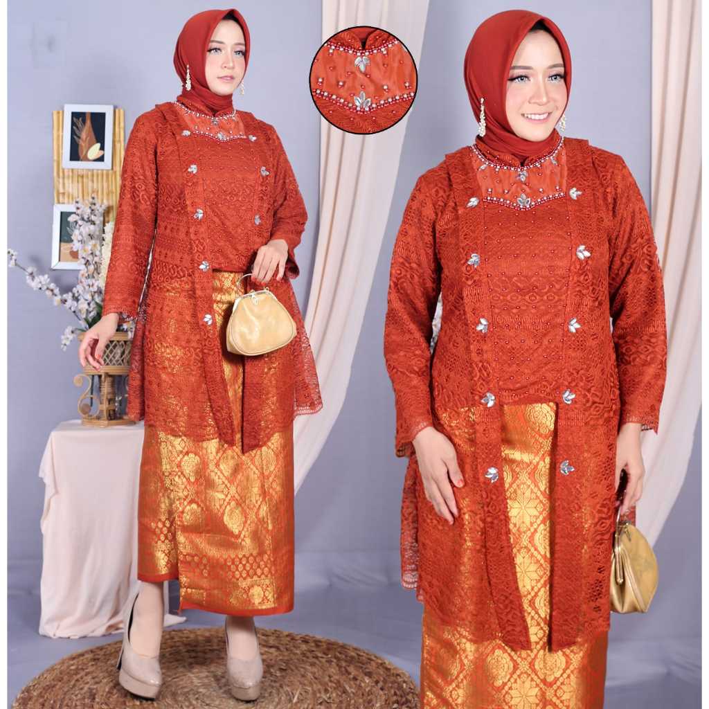 Setelan Kebaya Kutu Baru Muslim Modern+Rok Songket// Kebaya Wisuda Mewah