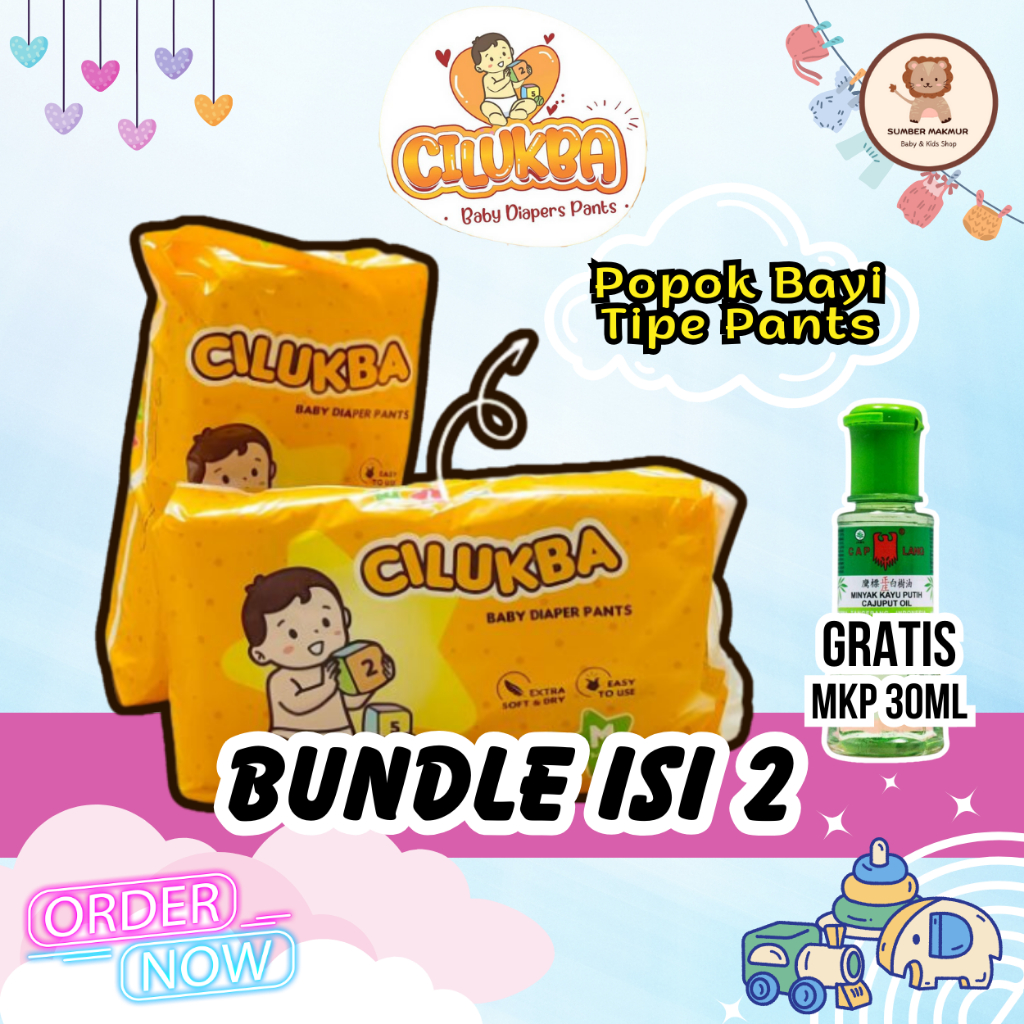 PAKET 2 BALL CILUKBA BABY DIAPERS PANTS TWINPACK Popok Bayi Sekali Pakai + FREE MKP 30ML
