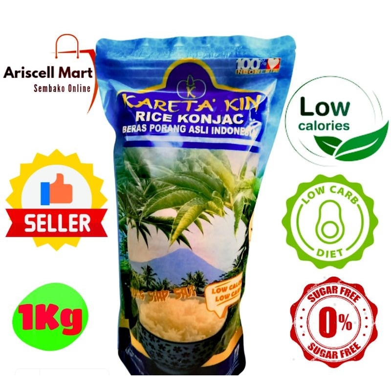 

Beras Porang Konjac Rice Kareta'Kin 100% Original Beras Diet Diabetes Rendah Gula 1Kg