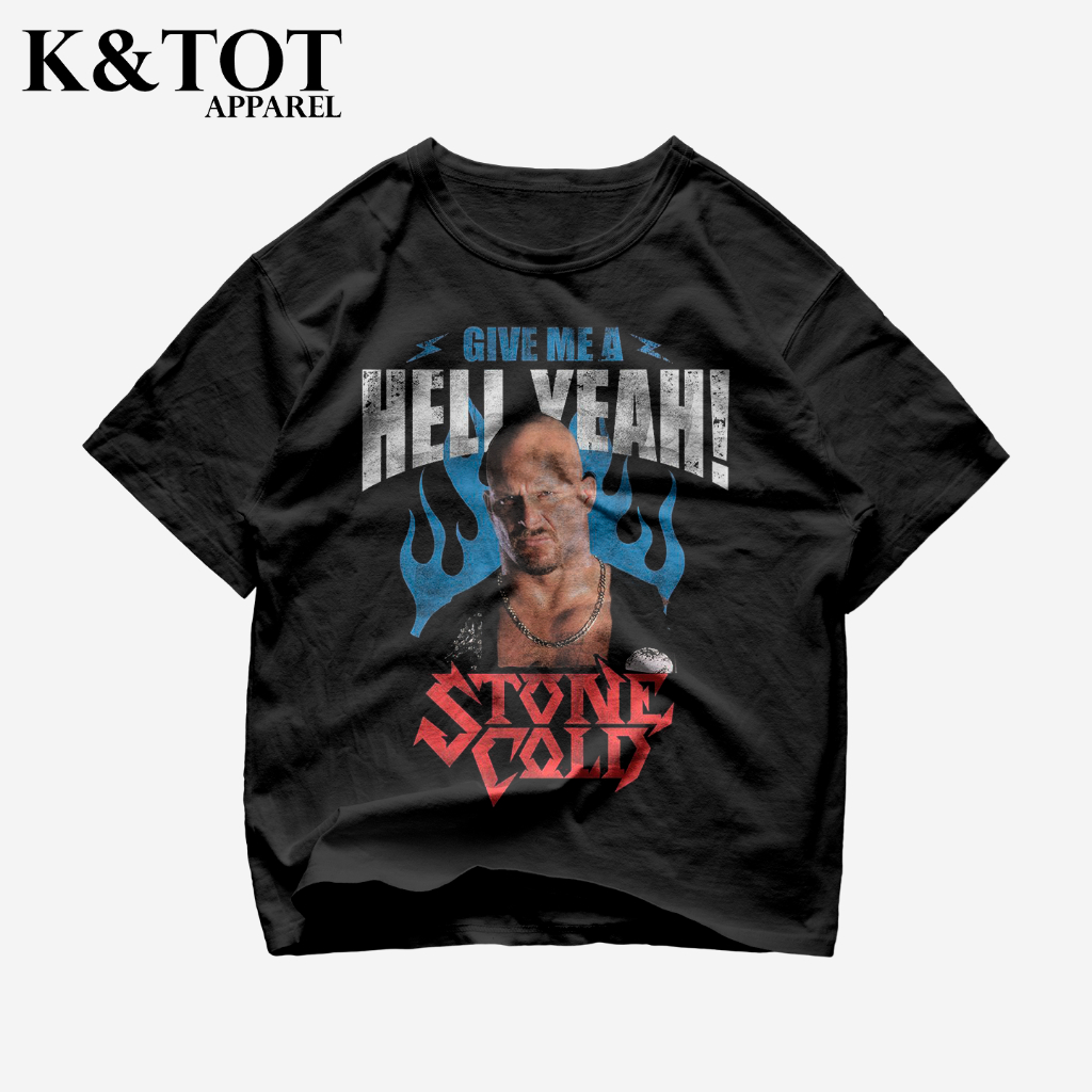 KNTOT - KAOS BAJU STONE COLD HELL YEAH WWE TEE | TSHIRT OVERSIZE VINTAGE HITAM BOOTLEG - PRIA WANITA