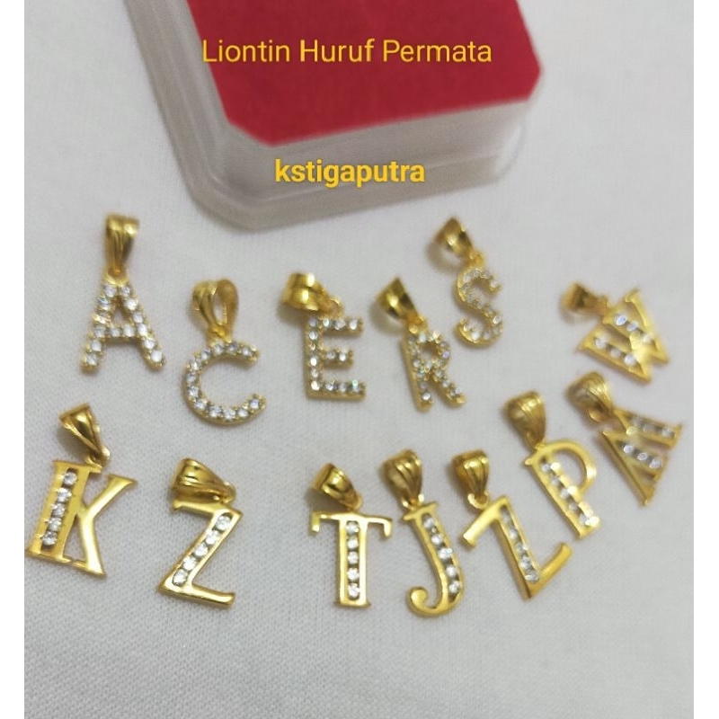 Liontin Huruf permata Perak 925 Lapis Emas 24 K