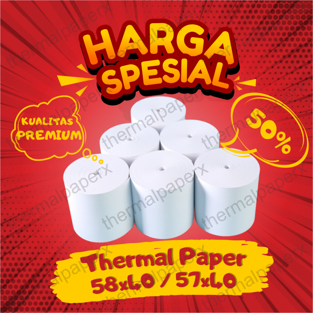 

KERTAS THERMAL STRUK KASIR / PPOB PAPER ROLL 58X40 / 57X40 CORELESS TERMAL POS RECEIPT MINI PRINTER BLUETOOTH 58MM 58X40MM 57X40MM PANDA VSC EPPOS IWARE CORELESS TANPA CORE