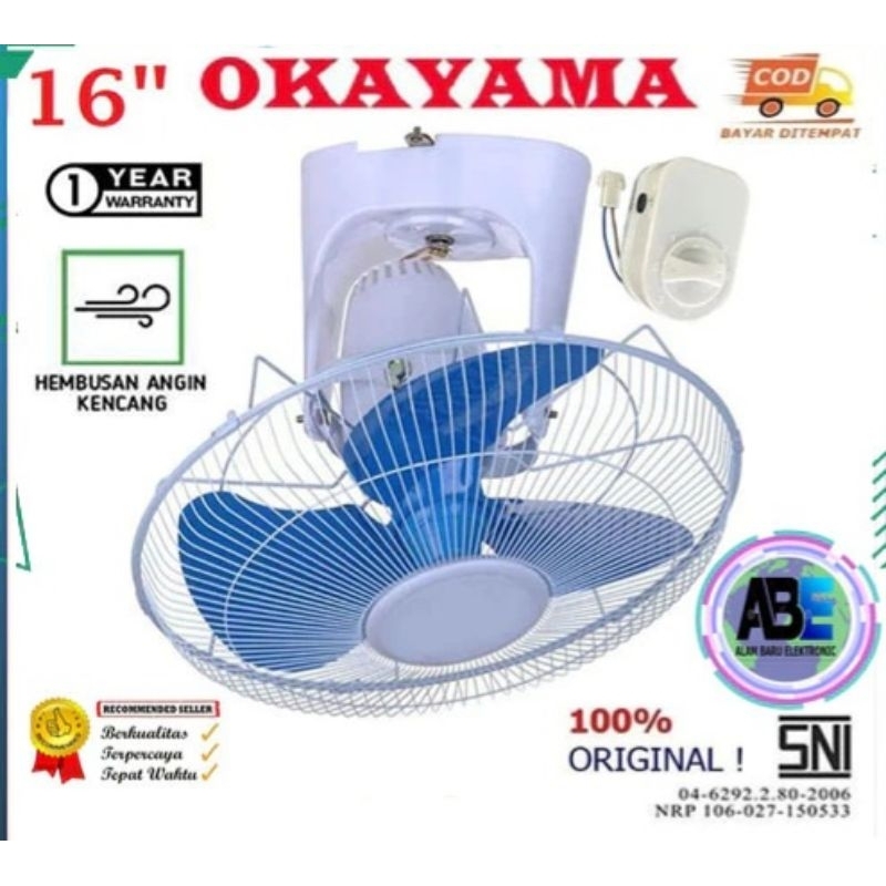 Okayama , AUTO FAN  / ORBIT  16 inchi  /  1230 ,  Kipas angin meja dan dinding besi 2 fungsi 12 in