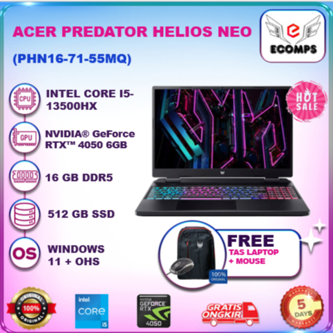 Acer Predator Helios Neo 16 Core i5 13500Hx Rtx4050 6Gb Ram 16Gb 512Gb Ssd W11+Ohs 16.0 Inch Wuxga 165Hz Srgb100 4ZRgb 3Y+Adp -71.55MQ