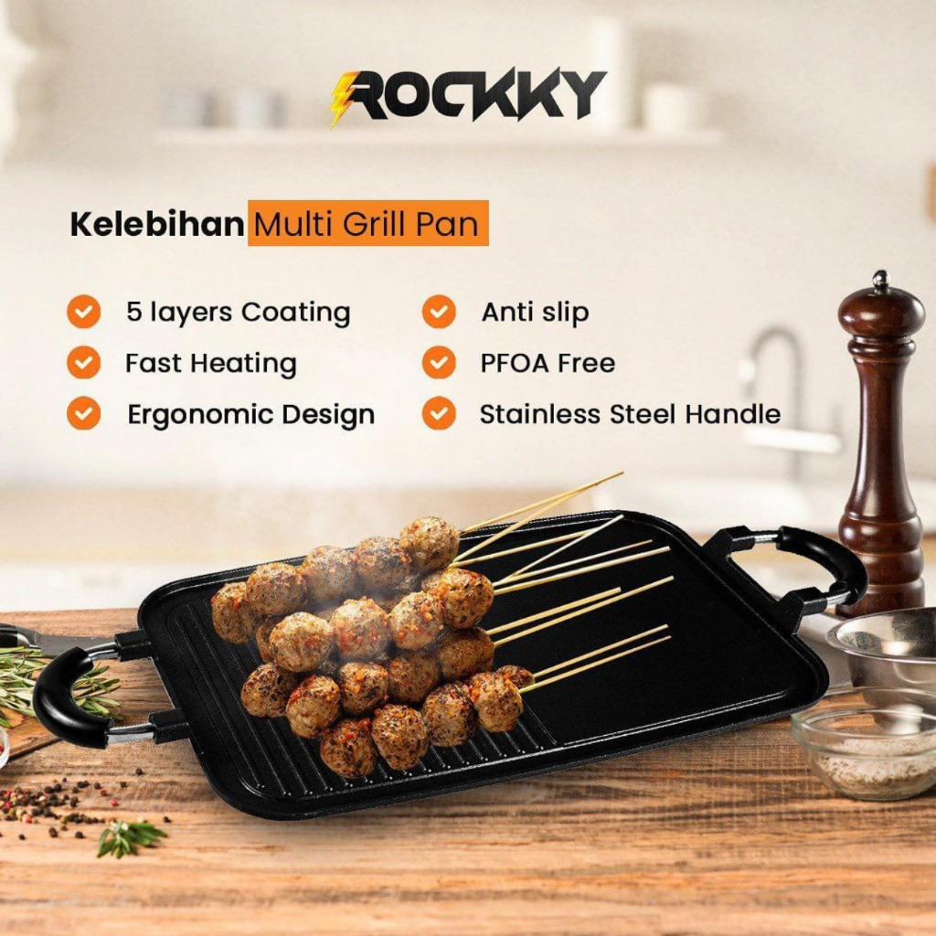 Rockky Multi Grill Pan alat panggang kompor panggang di atas kompor panggang pepes panggang sosis sa
