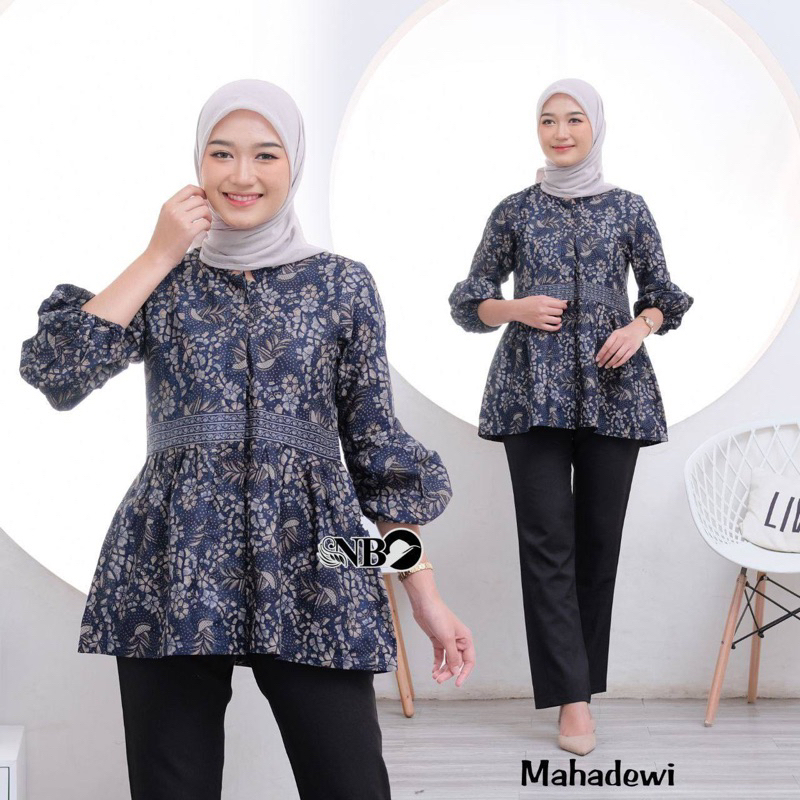 BAJU BATIK WANITA ATASAN LENGAN 7/8 BUSUI FRIENDLY MOTIF KERIS BIRU