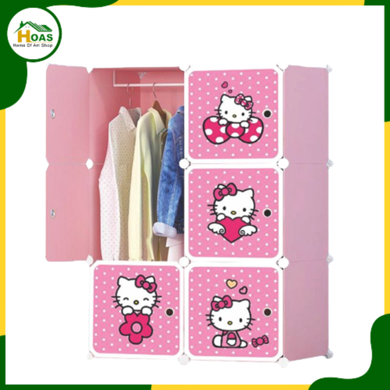 HOAS LEMARI PAKAIAN RAKIT PLASTIK ANAK 6 PINTU LEMARI PORTABLE RAK BAJU GANTUNGAN