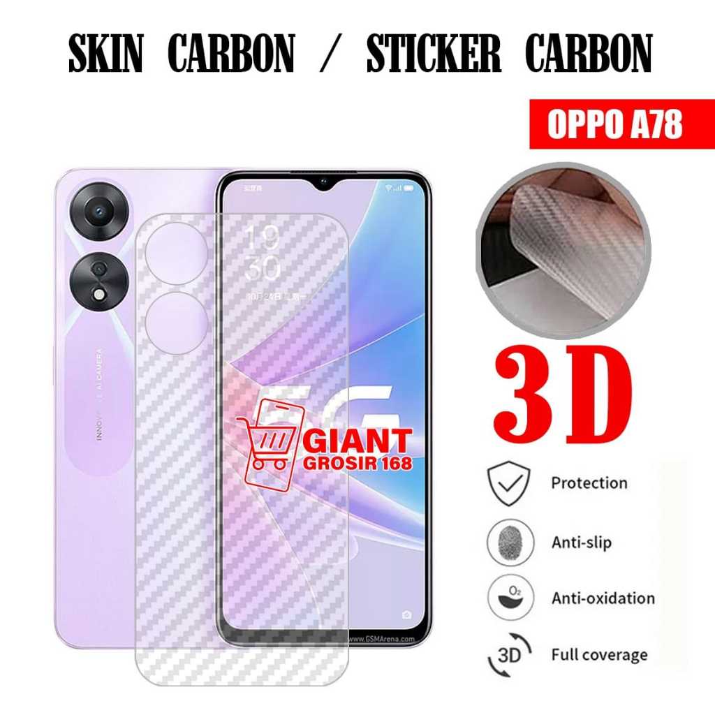 Oppo A78 4G Oppo A58 Nfc Skin Carbon 3D Antigores Belakang Skin Carbon Oppo A78 4G Oppo A58 Nfc