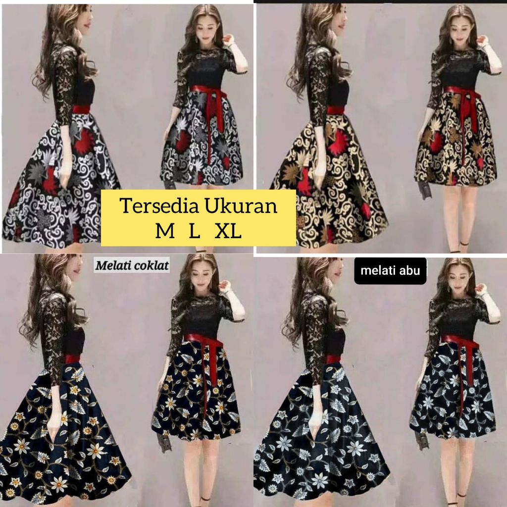 Dress Batik Kondangan Dress Brukat Batik Lengan Panjang 3/4 7/8 Gaun Pesta Midi Dres Kekinian Anak T