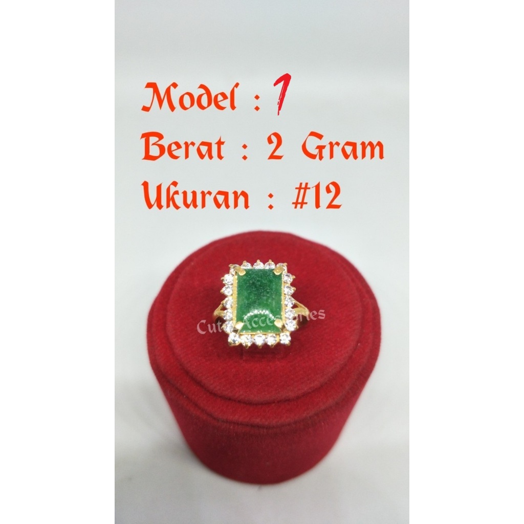 Cincin Dewasa Permata Hijau Kotak 2 Gram Emas Muda