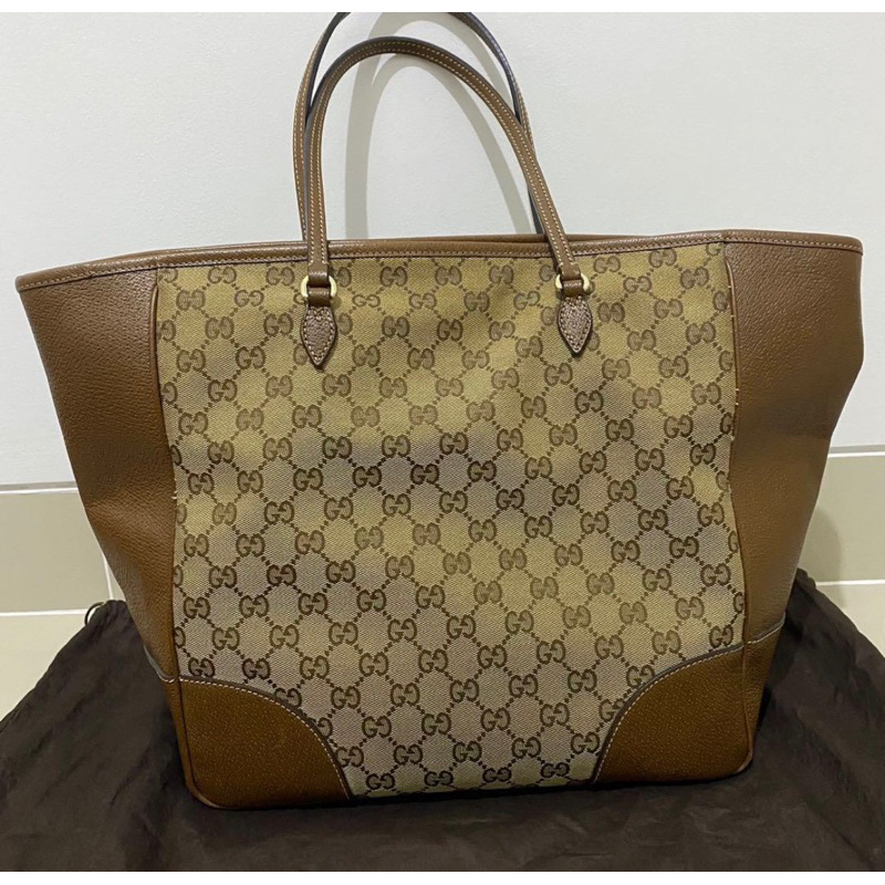 gucci bree canvas leather beige tote bag