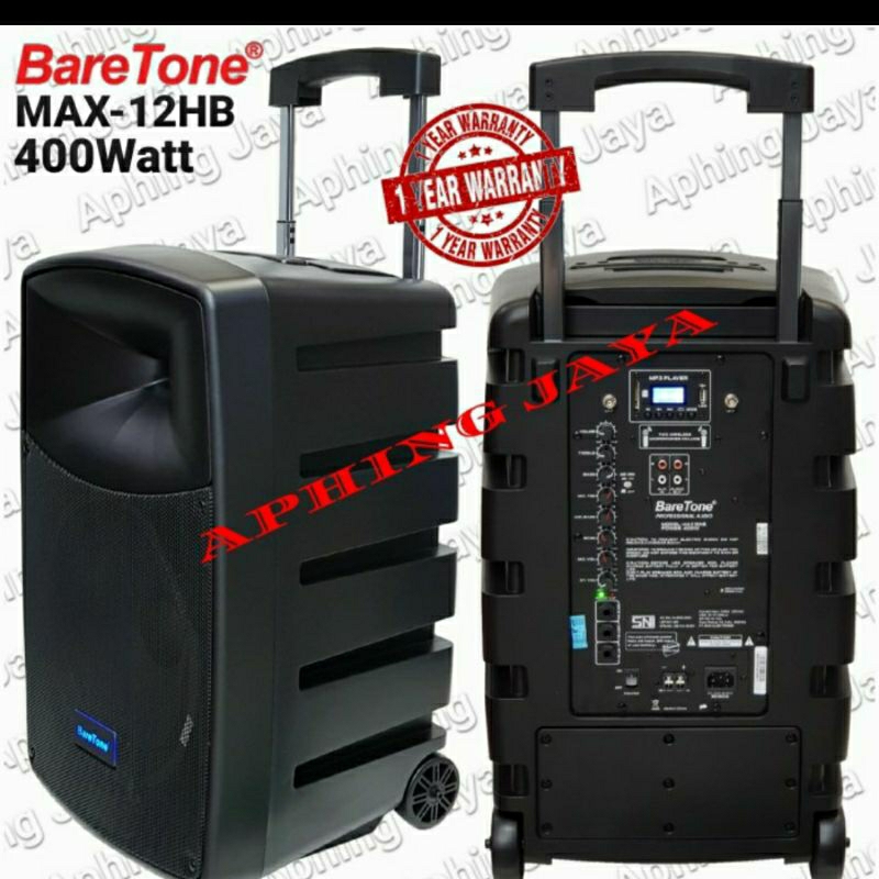 Speaker Aktif Portable Wireless Meeting BareTone MAX-12HB 400W + 2 Microphone Wireless