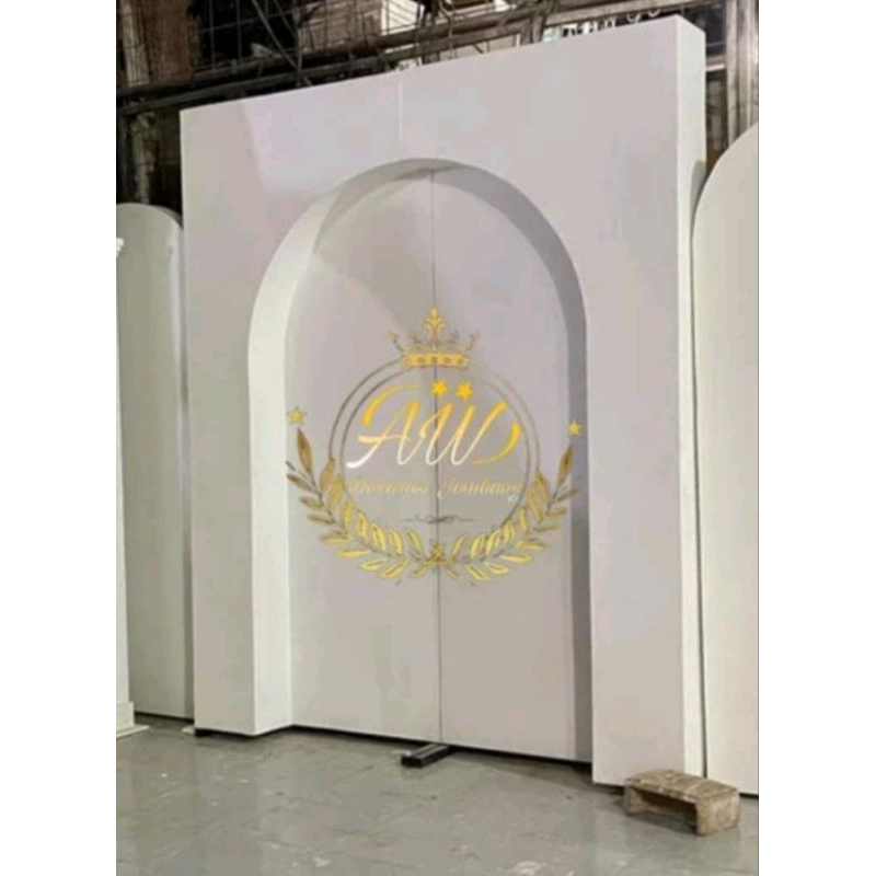 backdrop triplek 3D model gapura tertutup, backdrop terbaru, dekorasi triplek, dekorasi terbaru, pel