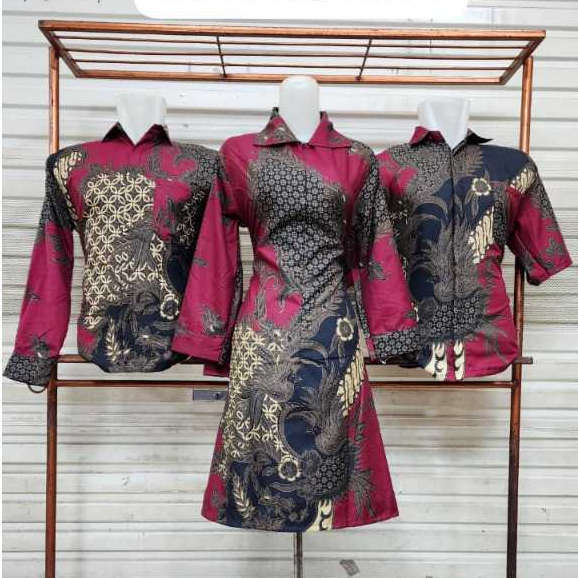 Baju Batik HSN Polimicro | Batik Pria | Batik Wanita | Batik Couple Maron Navy Cream