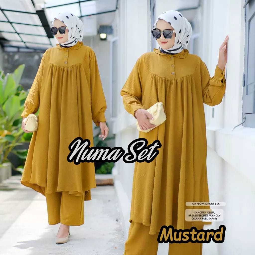 COD NUMA SET CRINKLE AIR FLOW LONG TUNIK JUMBO BAJU + CELANA TERBARU