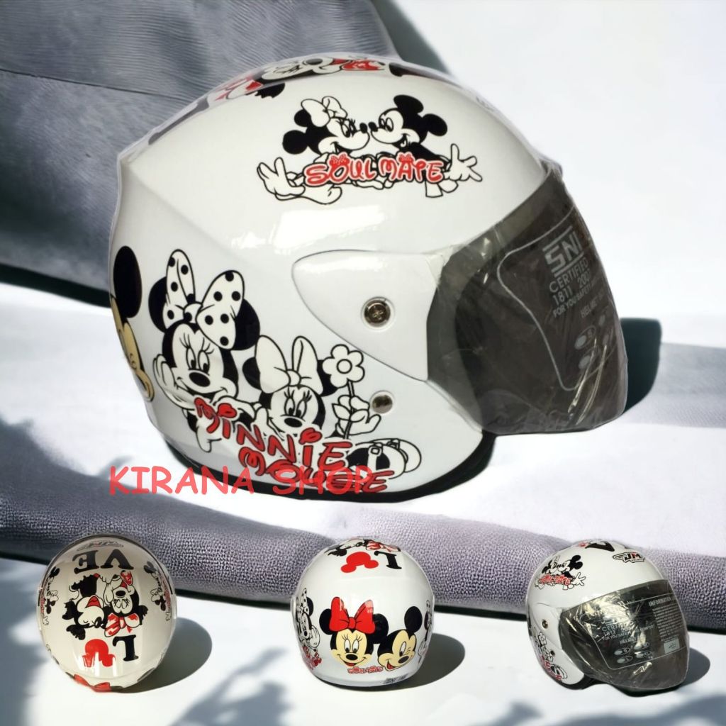 Helm Anak Junior Karakter Cartoon Minnie Mouse Umur 3-9 Tahun Original JM