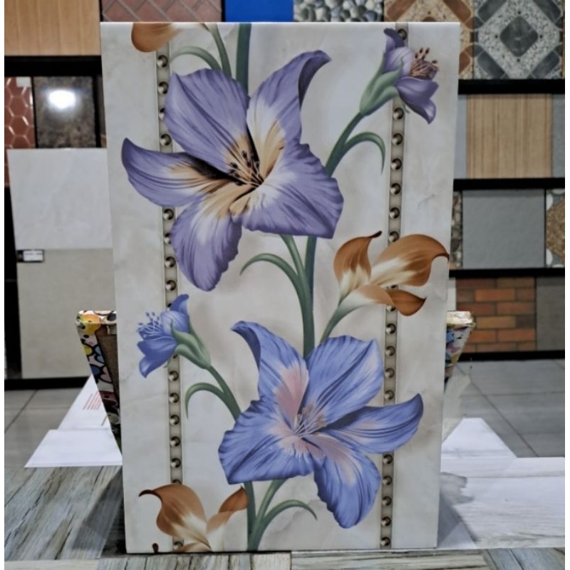 keramik dinding 25x40 motif bunga mulia accura lyli viola