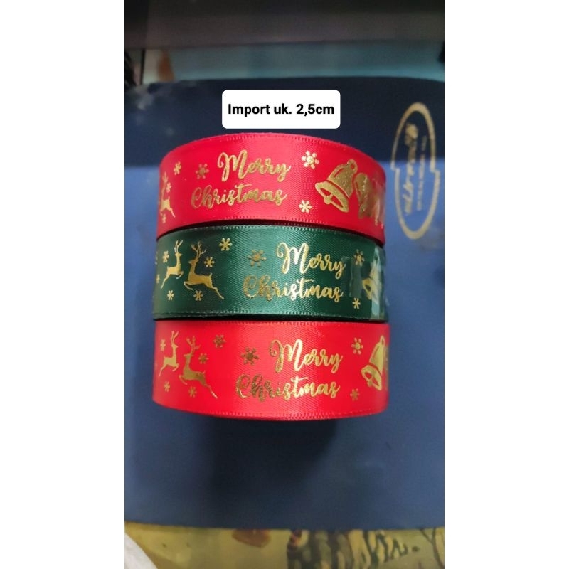 

Pita natal/wrapping pita Merry christmas satin kualitas import