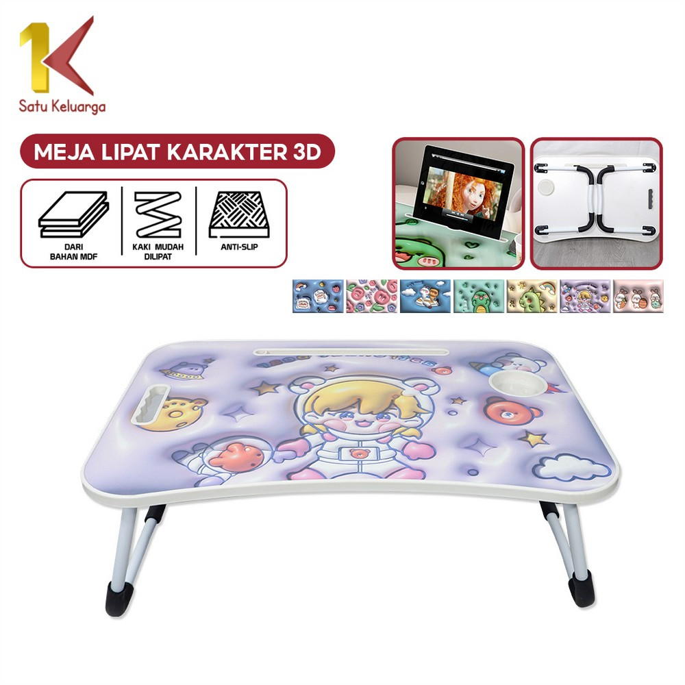 Satu Keluarga Meja Lipat Karakter Gambar 3D Portable C928 Meja Laptop Lipat Korean Style Multifungsi / Folding Table Meja Belajar Anak Motif 3D Anti Air