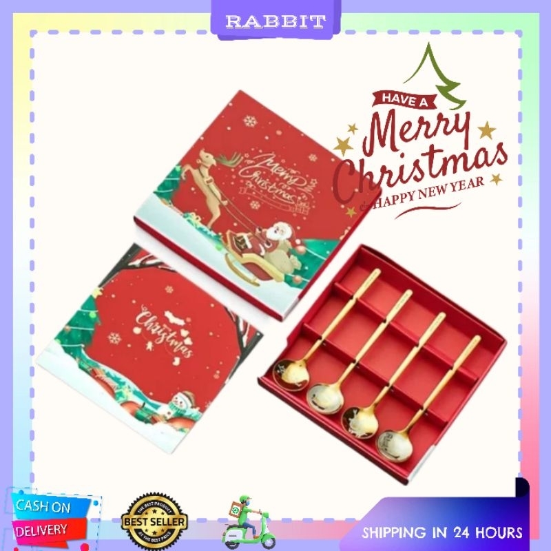 [READY]✅ Sendok Souvenir Christmas Natal Gold Emas 1 Set 4Pcs Gift Box
