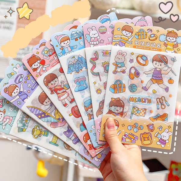 

1 set isi 4 lembar sticker sport olahraga cute lucu stiker deco hias planner journaling kawai estetik HB1317