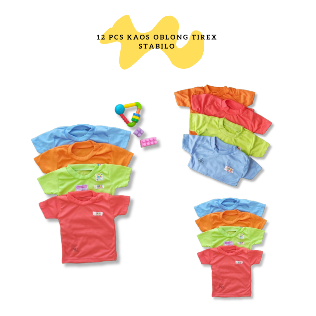 1 Lusin Kaos Oblong Anak Bayi Merk Tirex (Warna stabilo)