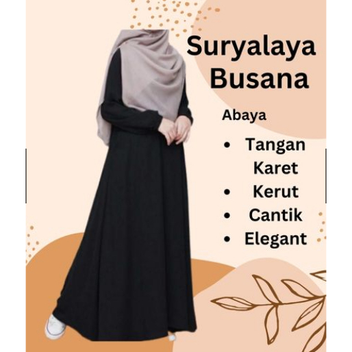 gamis suryalaya busana polos simpel tangan karet kerut - gamis pesta mewah elegan