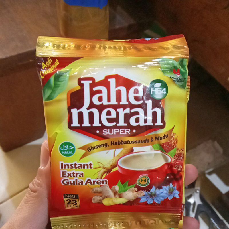 

JAHE MERAH SUPER H64 GINGSENG HABBATUSAUDA DAN MADU PLUS GULA AREN SATU RENCENG ISI 12 SACHET @23 GRAM