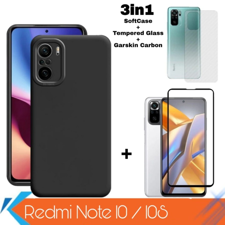 Redmi Note 10S / Redmi Note 10 Paket 3 in 1 Softcase liquid + Anti Gores + Garskin