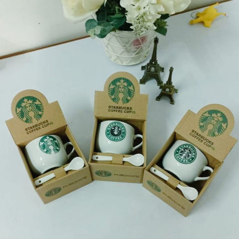 Mug /Gelas Keramik + Sendok Starbuck