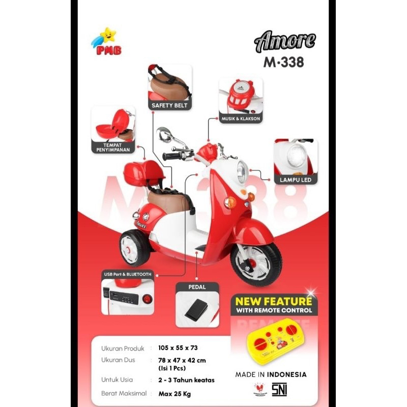 MOTOR MOTORAN AKI VESPA AKI ANAK PMB M338 AMORE MOTOR AKI VESPA REMOTE CONTROL