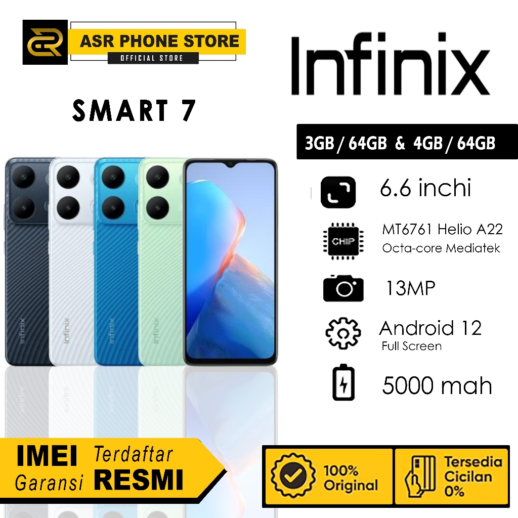 INFINIX SMART 7 RAM 6GB (3+3)GB/ 64GB & 7GB (4+3)GB/ 64GB - GARANSI RESMI 1 TAHUN