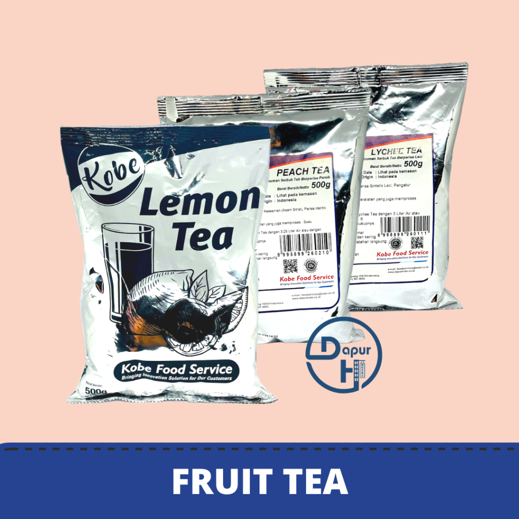 

KOBE Lemon Lychee Peach Tea 500 g Halal | Teh Bubuk Lemon Tea Powder