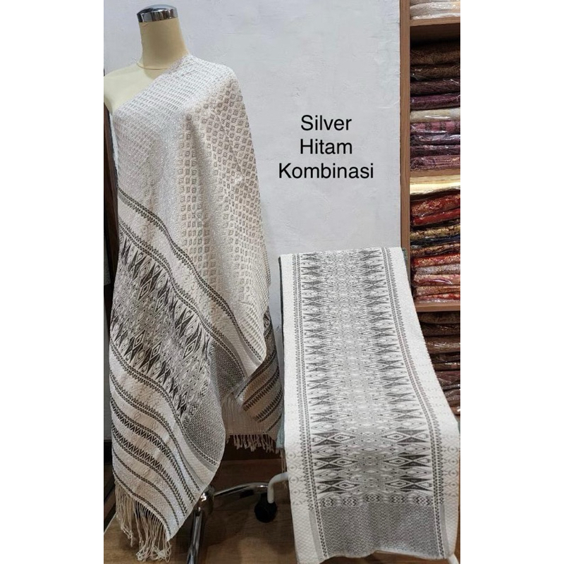 Songket Medan Tumtuman Tanpa Sambungan Exclusive Silver Hitam kombinasi