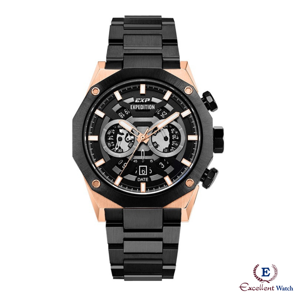 Excellent Watch Jam Tangan Pria Expedition E 6834 Black Gold