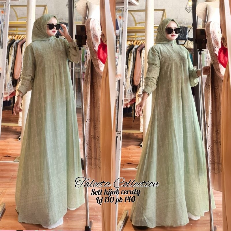 Gamis ceruty sett hijab, gamis ceruty kekinian, gamis ceruty lebaran gamis ceruty viral, gamis cerut