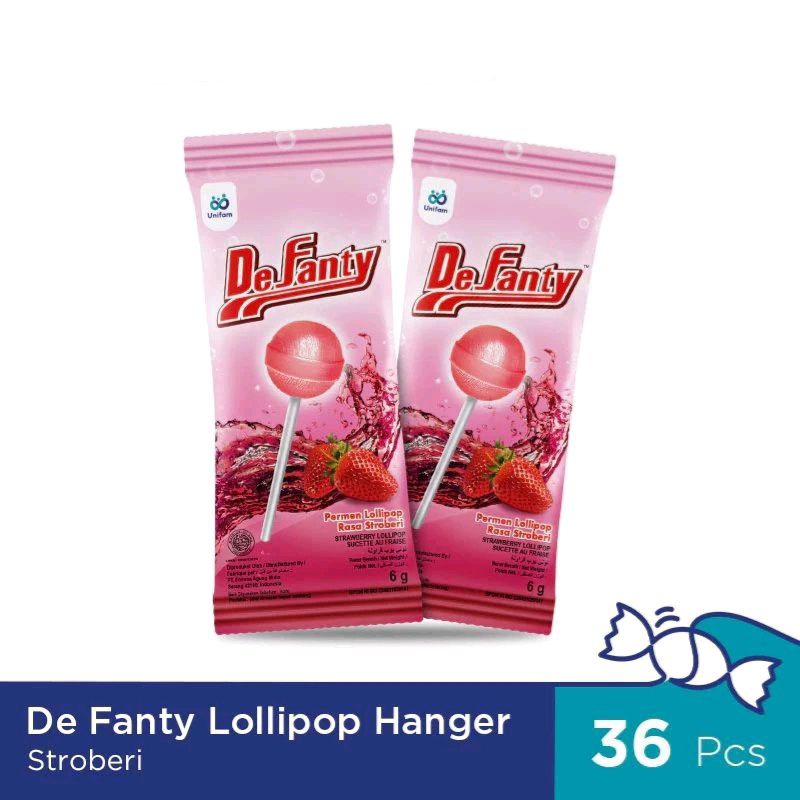 

De Fanty Lollipop Strawberry Hanger (1Bag Isi 36pcs) Permen Stroberi Lollipop Rasa Stroberi