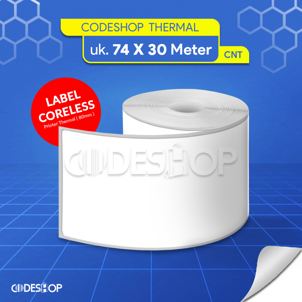 

Kertas Stiker Printer Kasir Thermal 80mm 74x30 M seukuran 80x80 mm