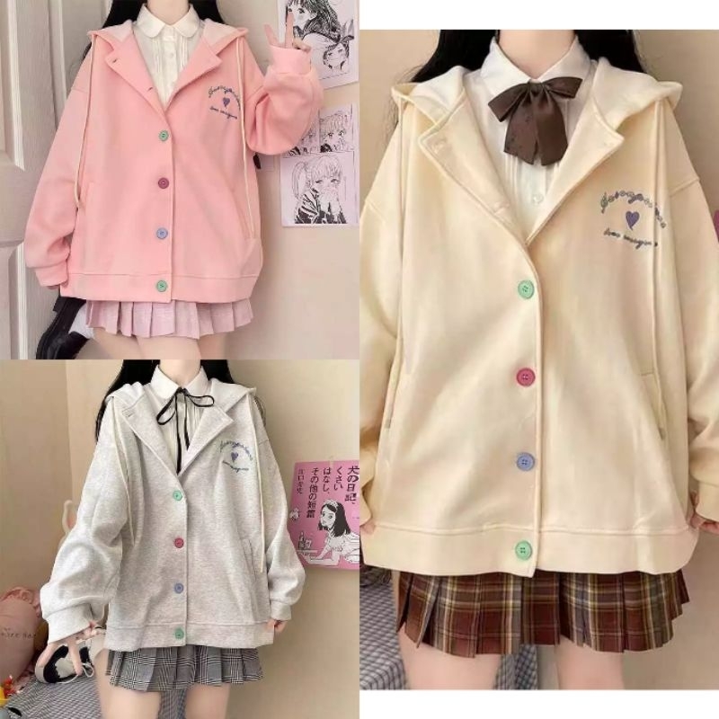 ALU • PASTEL RAINBOW CARDIGAN BASIC HOODIE KOREA STYLE OVERSIZE