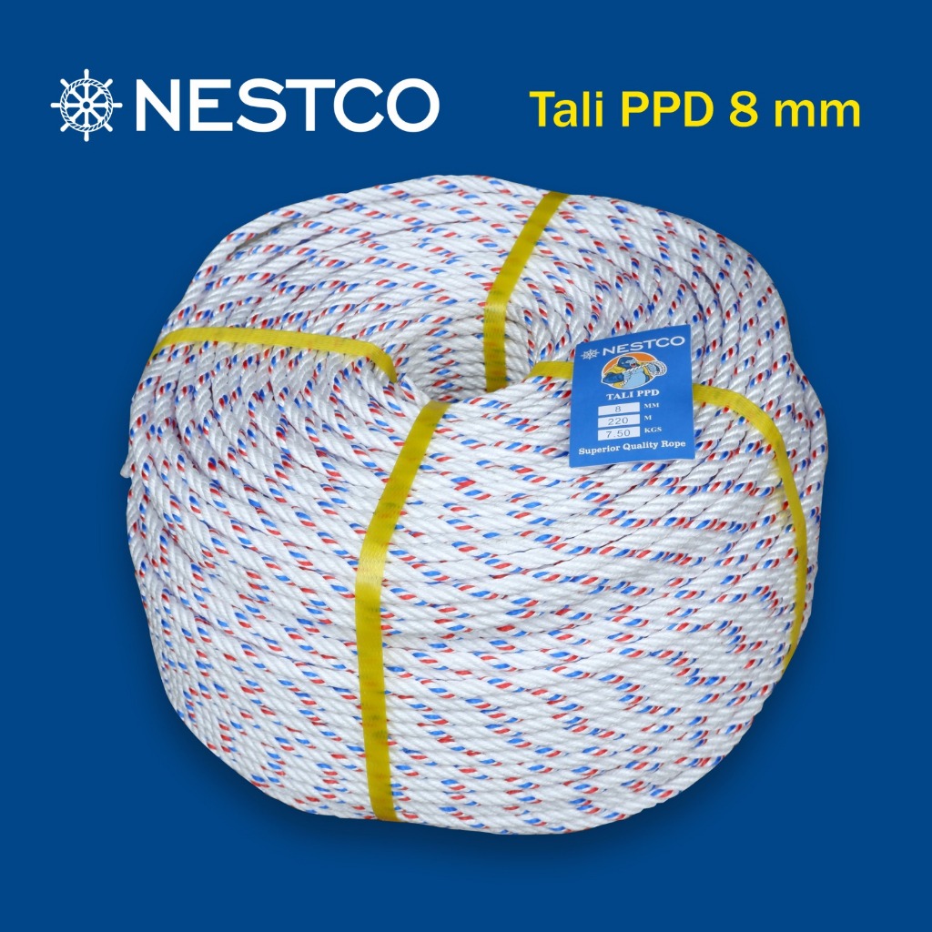 

Tali PPD Putih ukuran 8 mm Berat 7.50 kg /per 1 roll