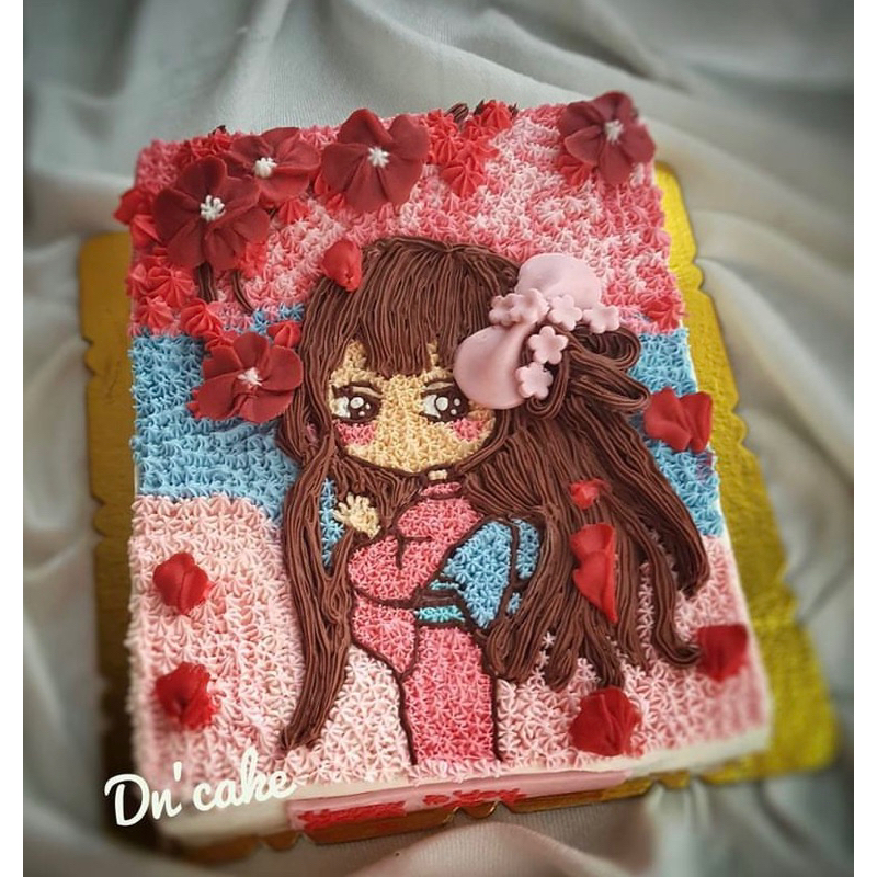 

kue ultah/birthday cake,,painting butter cream cake[baca deskripsi]