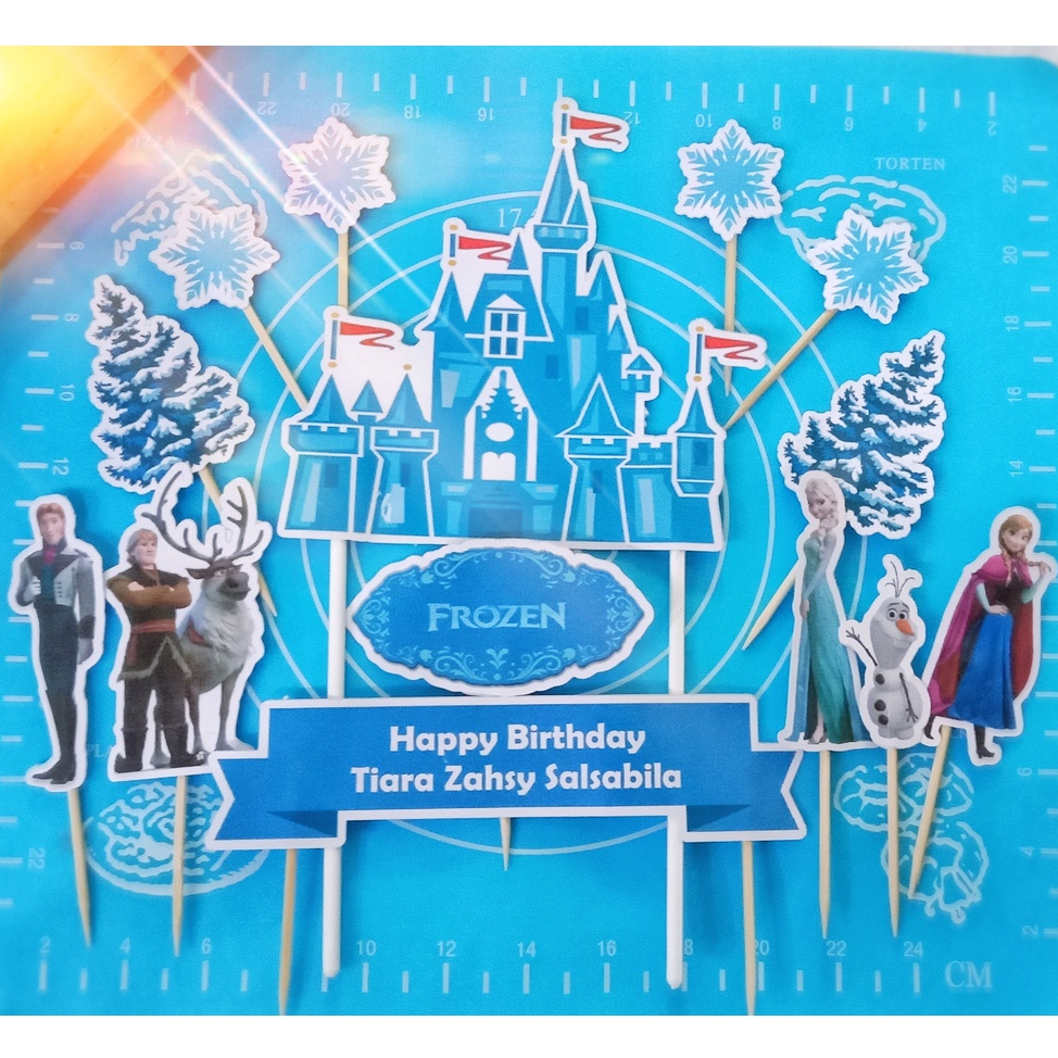 Topper Cake Karakter Frozen (Gratis Custom Nama) untuk Dekorasi / Hiasan Kue Ulangtahun / Ultah Anak